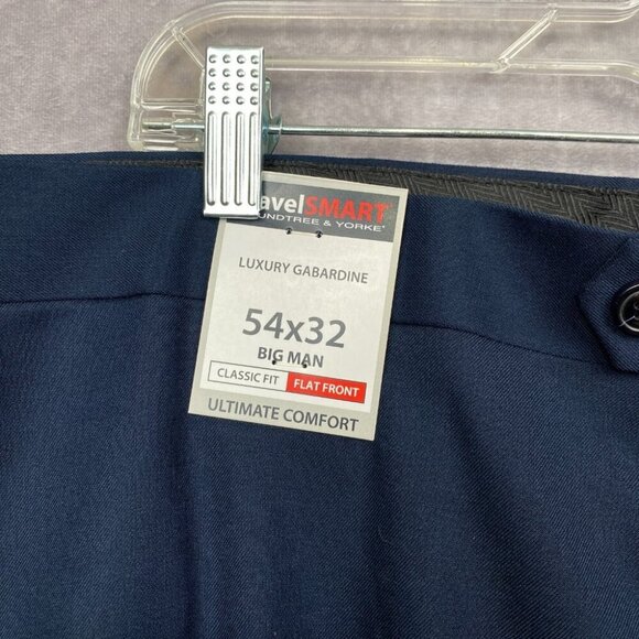 Roundtree Yorke Travel Smart Pants 54x32 Blue Gabardine Classic Fit Flat Front - Picture 4 of 10
